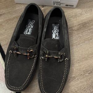Salvatore Ferragamo Black Suede Bit Loafers